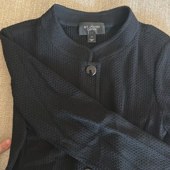 St. John Caviar Long Sleeve Texture Waffle Black Knit Blazer Jacket Size 10 - Picture 4 of 7